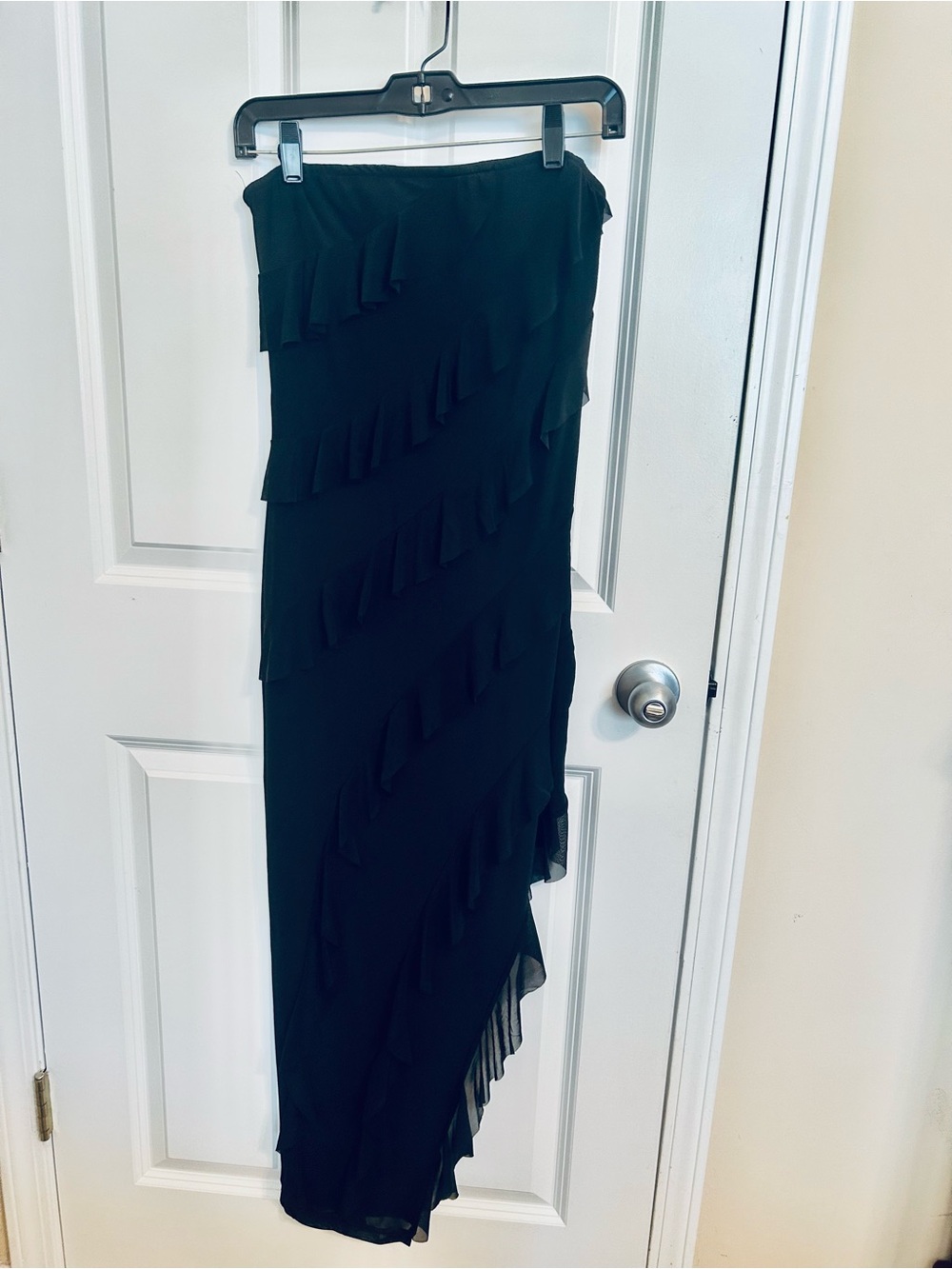 Black Ruffled Asymmetric Maxi Dress - Women